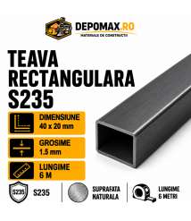 Teava rectangulara 40 x 20 x 1.5 mm, 6 metri